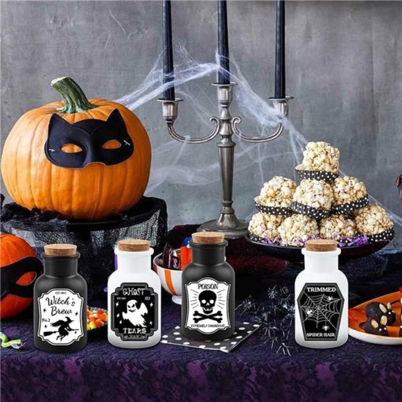 4Pcs Halloween Decor Potion Bottles with Stickers, New in Box - Picture 6 of 7